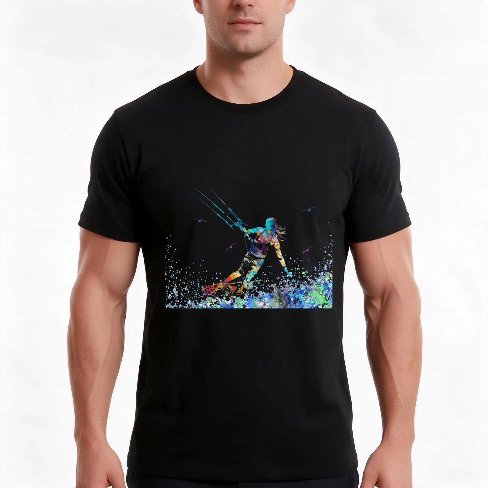 Kitesurfing watercolor kiteboarding T-Shirt Summer Casual Cotton Tee Oversized Streetwear Tops Vintage Graphic Print