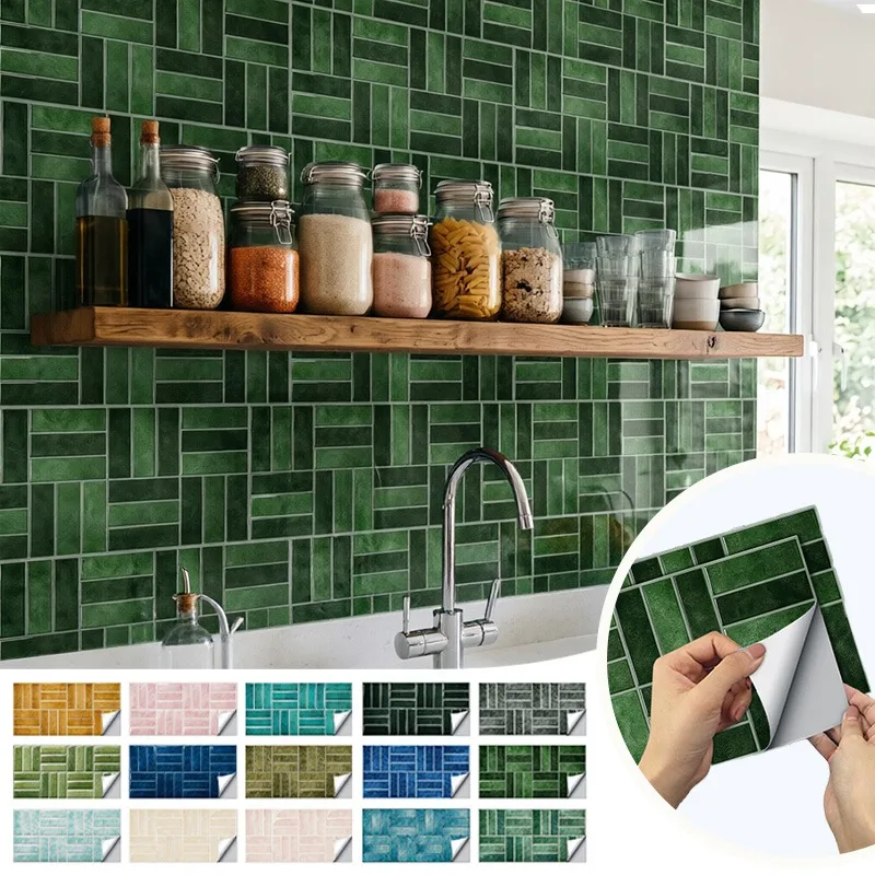6Pcs Self-Adhesive PVC Wall Tiles Stickers Waterproof Heat Resistant Peel And Stick Kitchen Backsplash For Home Renovation Decor