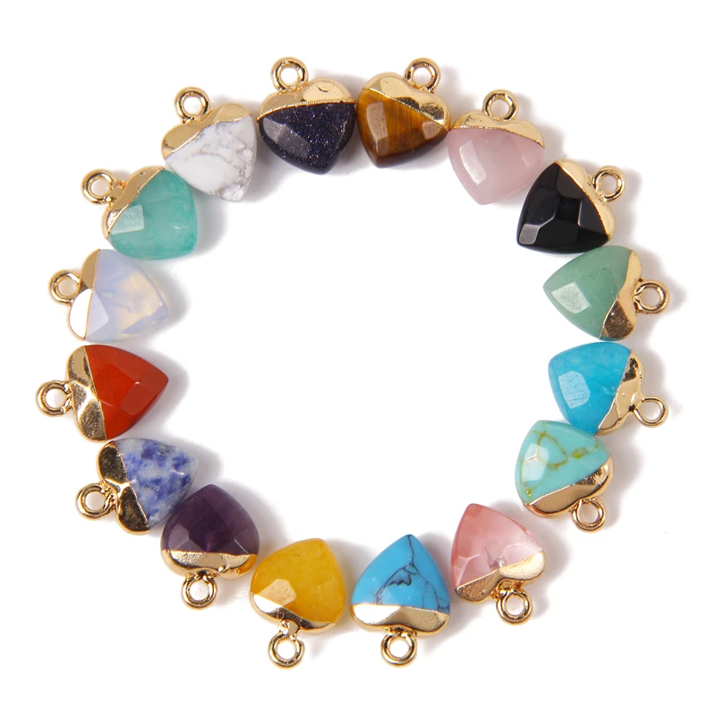 5Pcs/Lot Faceted Love Heart Stone Pendants Bead Natural Amethysts Opal Tiger Eye Gems Charm Energy Healing Yoga Pendants for DIY image 2