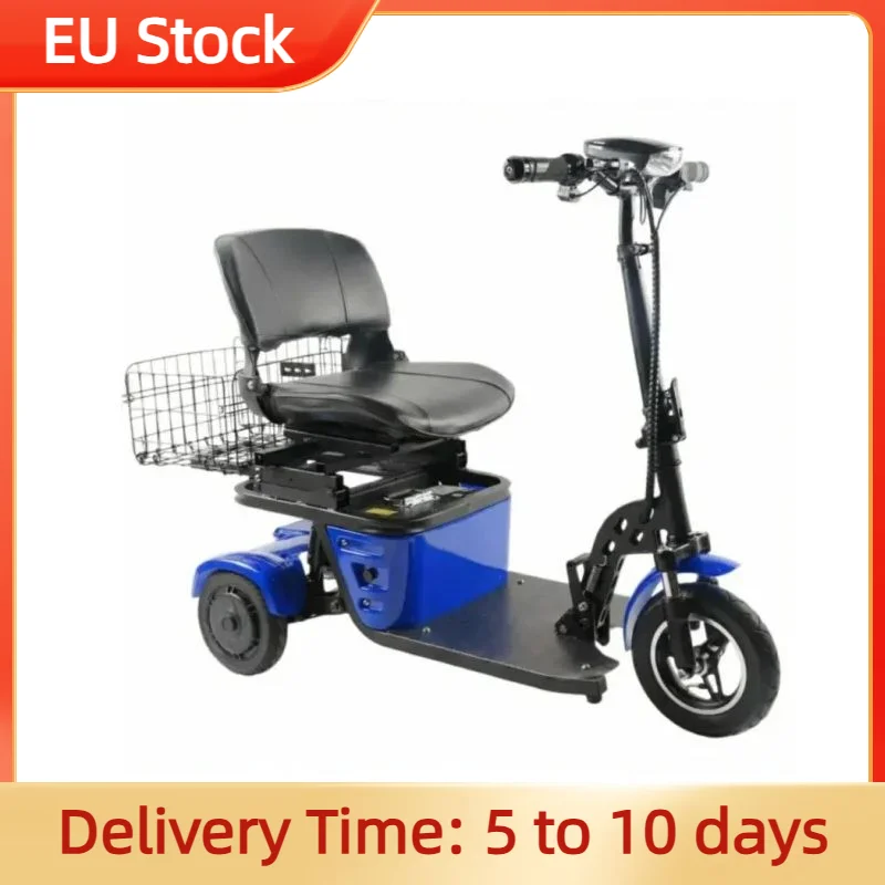 Reise-Mobilitätsroller, faltbar, für Senioren, tragbar, 500 W, 36 V, Doppelmotor, elektrisches Dreirad mit Batterieladegerät, für Erwachsene, Blau