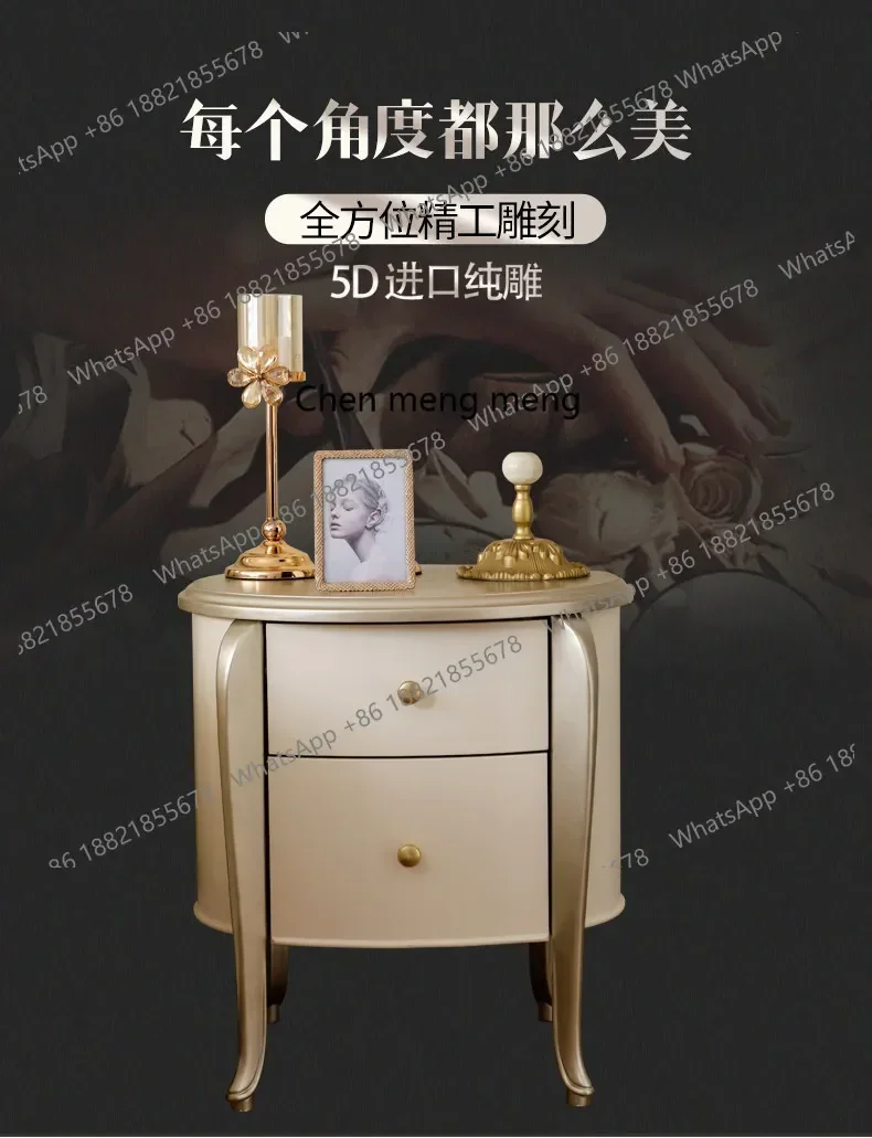 

D182French light luxury solid wood bedside table, white modern high-end bedroom locker, bedside table
