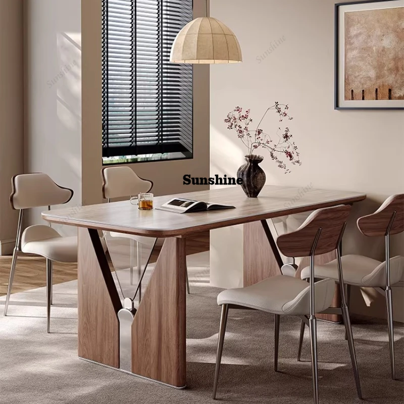 

Slate, small household living room in the ancient style, light luxury high-end rectangular dining table and chairs