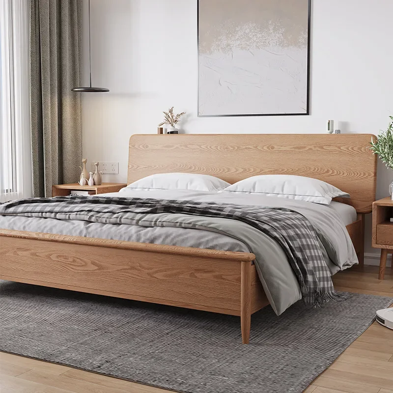 

Nordic Modern Ash Wood Simple Solid Bed Thick Frame for Bedroom Furniture