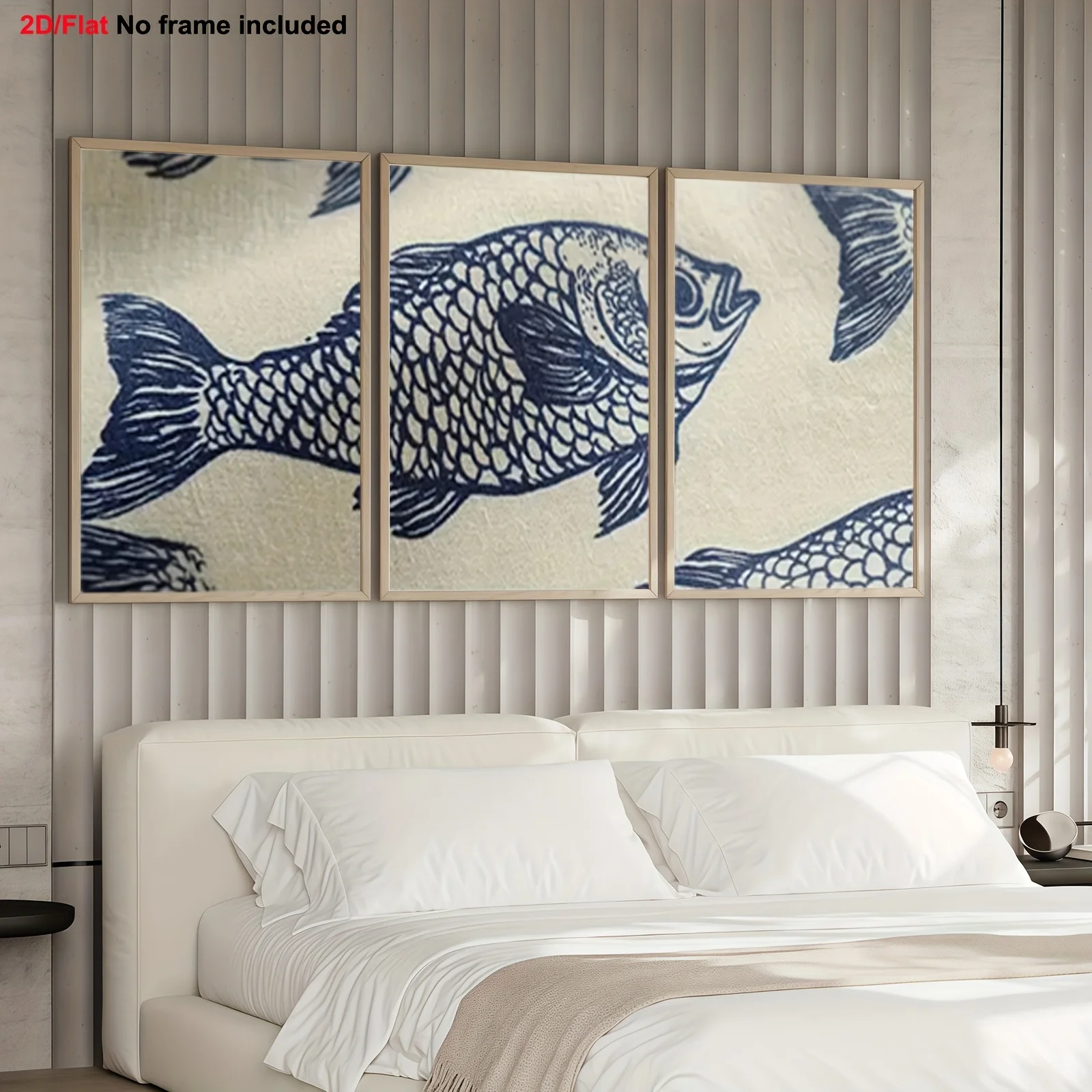 3 قطع، لوحة ديكور لغرفة المعيشة، قماش بدون إطار ثنائي الأبعاد، جودة عالية الوضوح، تصميم طباعة نمط سمكة المحيط، كحلي #5