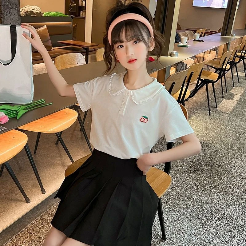 Girls Polo Shirt Summer 2026 Kids Short Sleeve T-Shirt Fashion Doll Collar Lightweight Breathable Top for Middle Age Children​