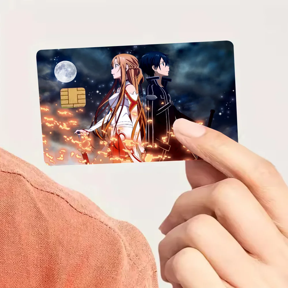 غطاء جلدي لفيلم ملصق من SAO Sword Anime لبطاقة الائتمان وبطاقة الخصم البنك الأمامية