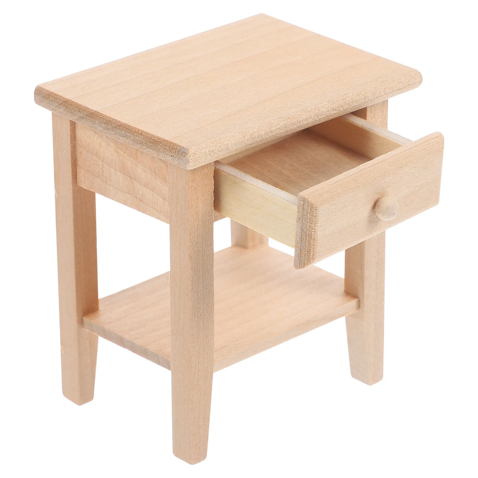 

Handcrafted Miniature Bedside Table Natural Wood Material Mini House Accessories for Room Scene Decoration Fine Workmanship