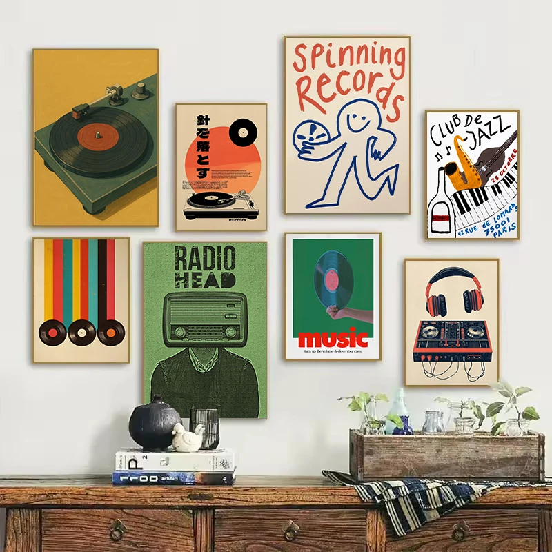Retro Japanese Style Vinyl Record Player Jazz Music Quotes Nordic Poster Canvas Painting Wall Art Pictures Home Decor