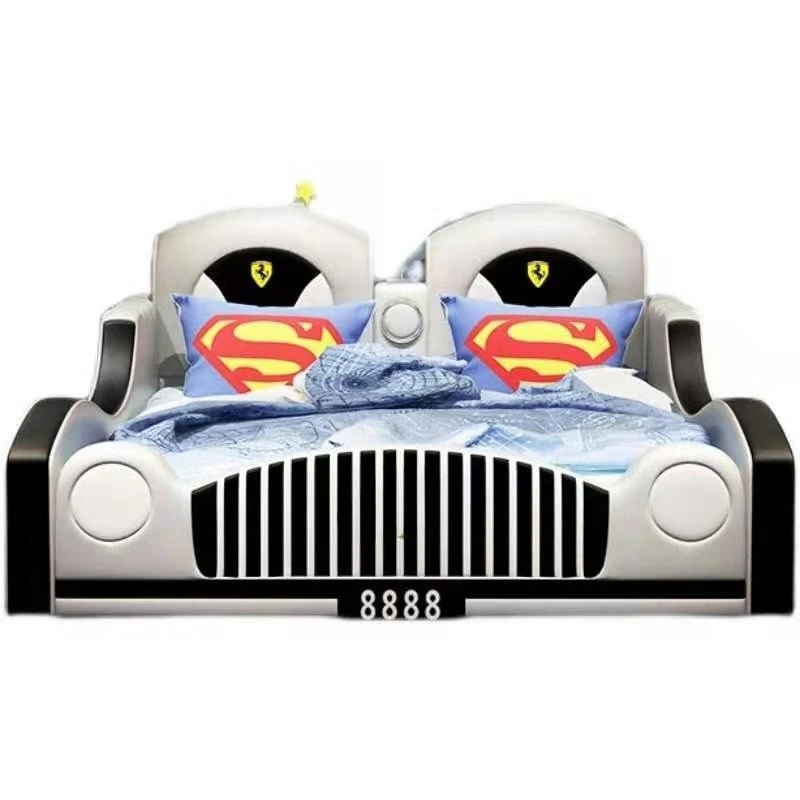 

Boys and girls single car bed cartoon solid wood soft bag solid wood