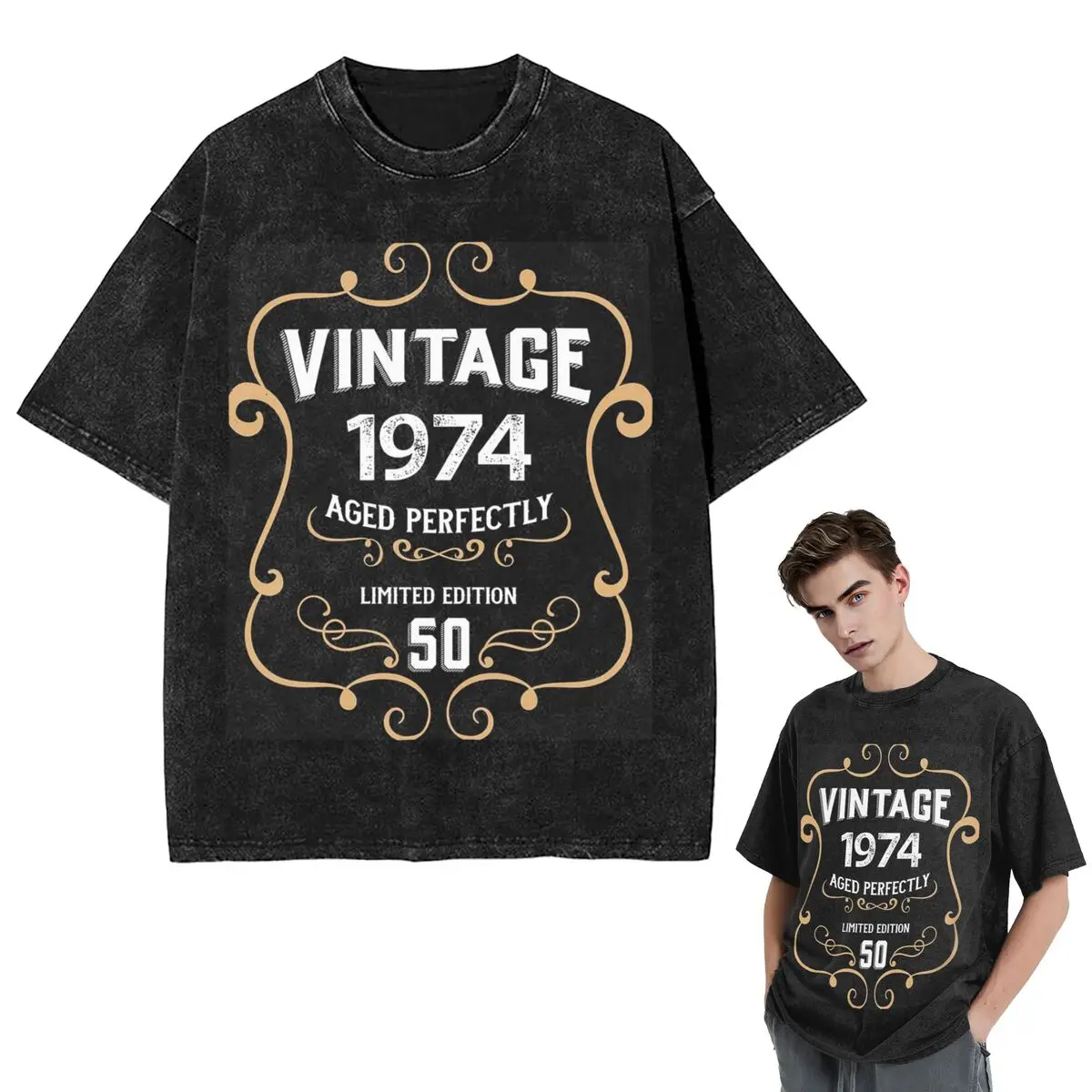 

T-Shirts 50th Birthday Vintage 1974 Aged Perfectly Gift Washed T Shirt Short Sleeve Hip Hop T-Shirt Tops Tees for Men Women