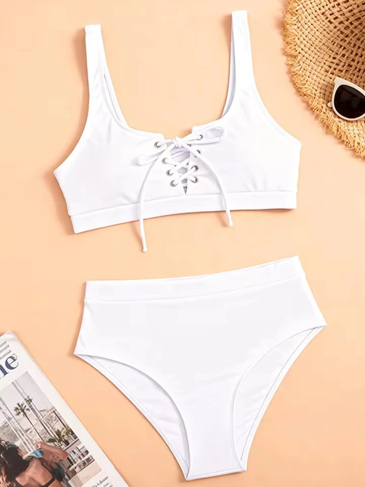 

Vzvn Sexy Sportswear for Women Fashion Vintage Sleeveless Swim Solid Backless Lace Up 2026 New Spring Summer Two Piece Suits