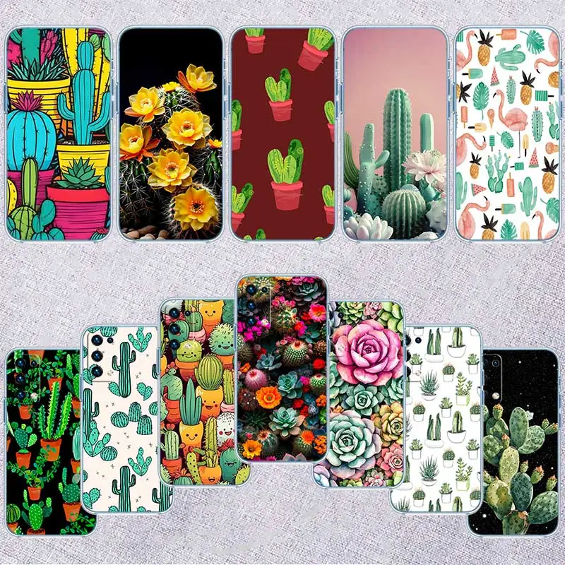 Funda DI53 con Diseño de Cactus y Suculentas en Acuarela para Motorola E13 E15 E20 E22 E22I E22S E30 E32 E40 E7 E7I G Plus Power Play Stylus G22 G14