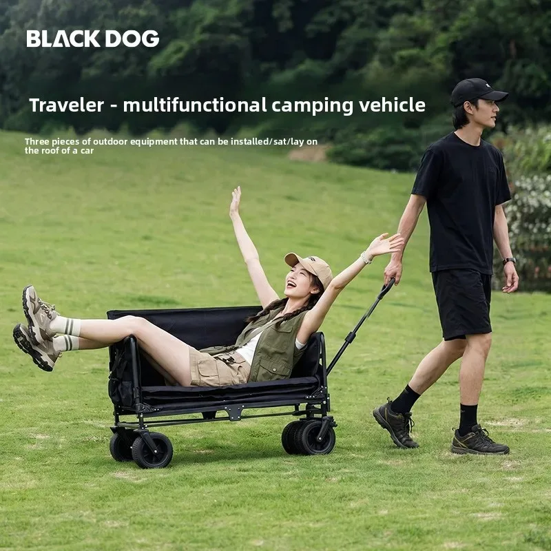 BLACKDOG Folding Camping Wagon Cart Large Capacity 190kg Load‑bearing Sit & Lie Down Beach Trolley For Outdoor Camping Picnic