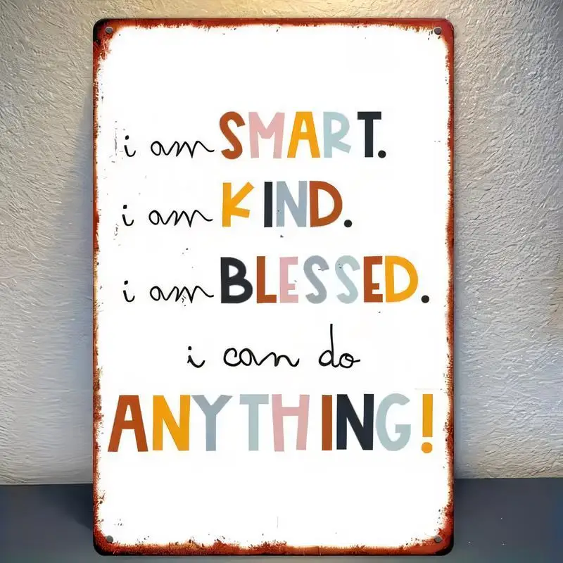 Vintage Rustic Iron Wall Sign with Inspirational Affirmations, Colorful Text - Perfect for Bedroom, Classroom, Office Decor | Mo