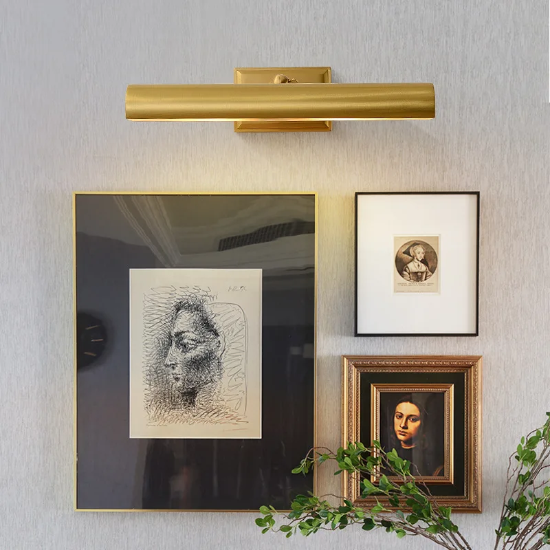 Luz de parede vintage para banheiro, espelho de cobre completo, diodo emissor de luz frontal, imagem, iluminação, pintura a óleo