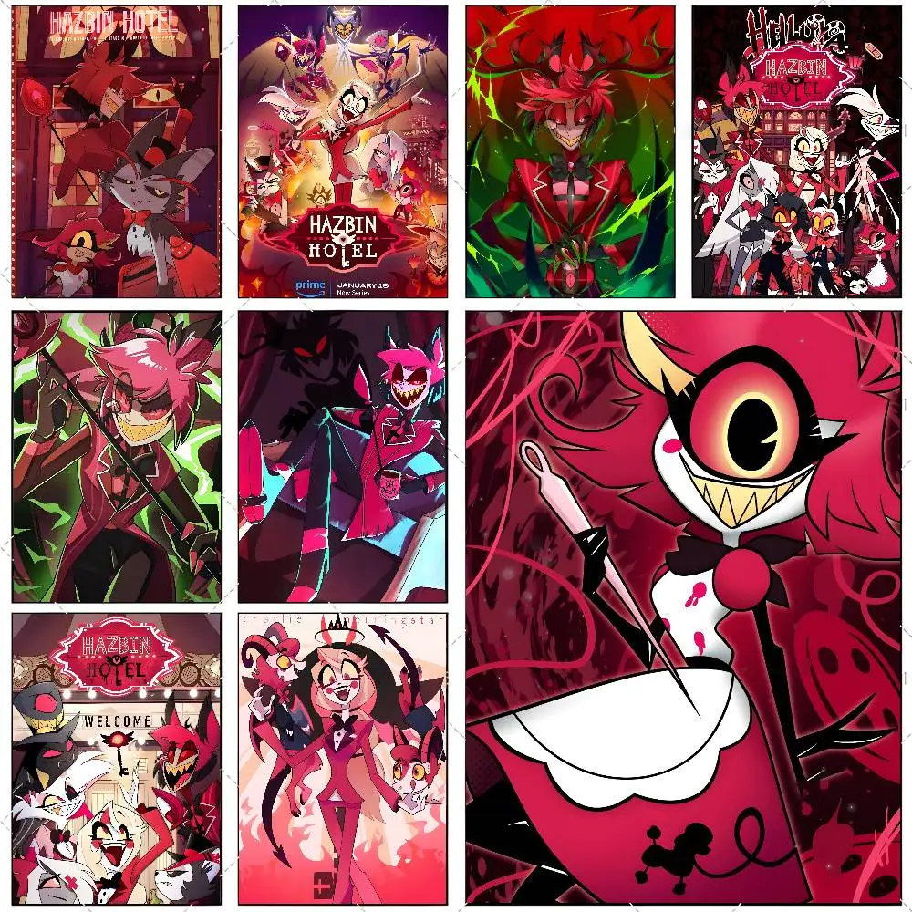 H-Hazbin Hotel ANIME Poster, hochauflösender Kunstaufkleber, selbstklebend, wasserdicht, Heimdekoration