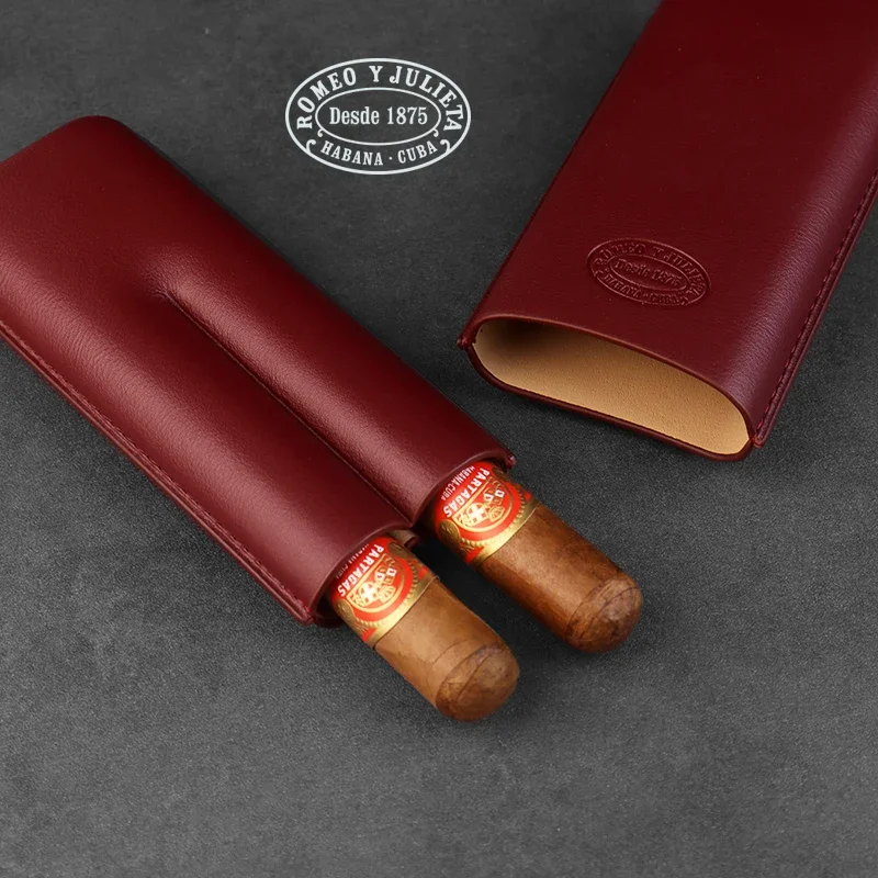 Genuine Leather Cigar Tube Cuba Cigar Box Romeo 2-Pack Portable Cigar Case Personalized Moisturizing Smoking Accessories