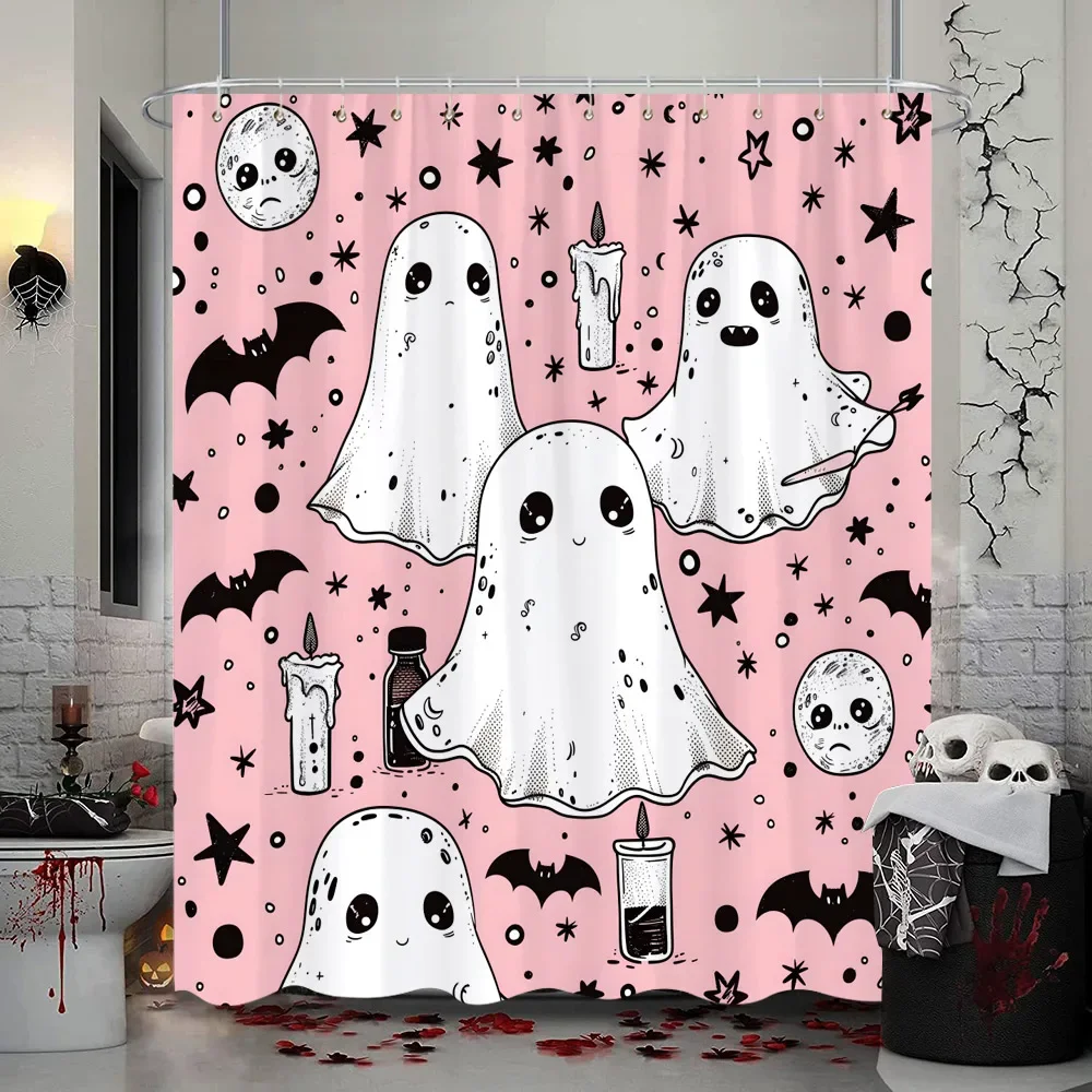 Halloween Shower Curtain Gothic Skull Skull Bat Funny Cute Halloween Bath Curtains Scary Spooky Horror Bathroom Decor With Hooks