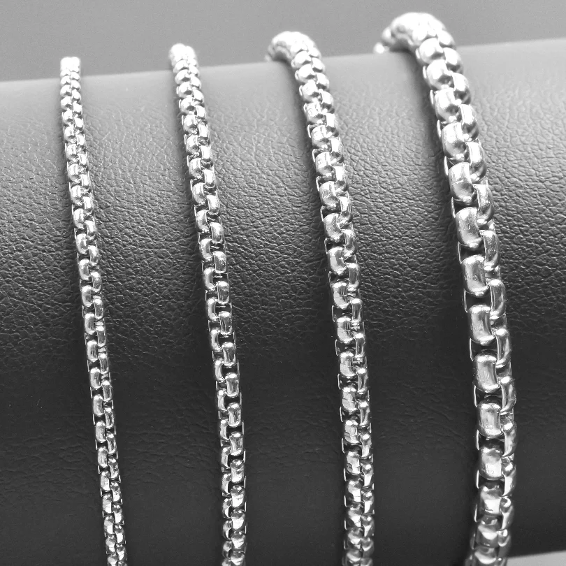2/2,5/3/4mm Edelstahl Quadrat Rolo Kette Halsketten Für Frauen Männer Zubehör 40-90cm Lange Ketten Runde Box Schmuck Groß Set