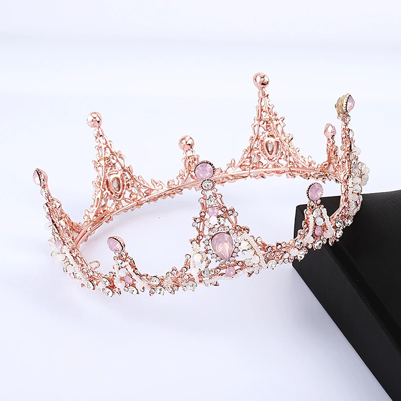 Crown for Girl Crystal Bridal Crown Gold Silver Pink Color Diadem Veil Tiaras Wedding Hair Accessories Headpieces Head Jewelry