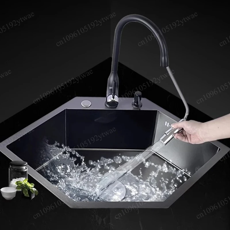 Creative Diamond Design Kitchen Sink Stainless Steel Single Bowl Corner Washing Basin