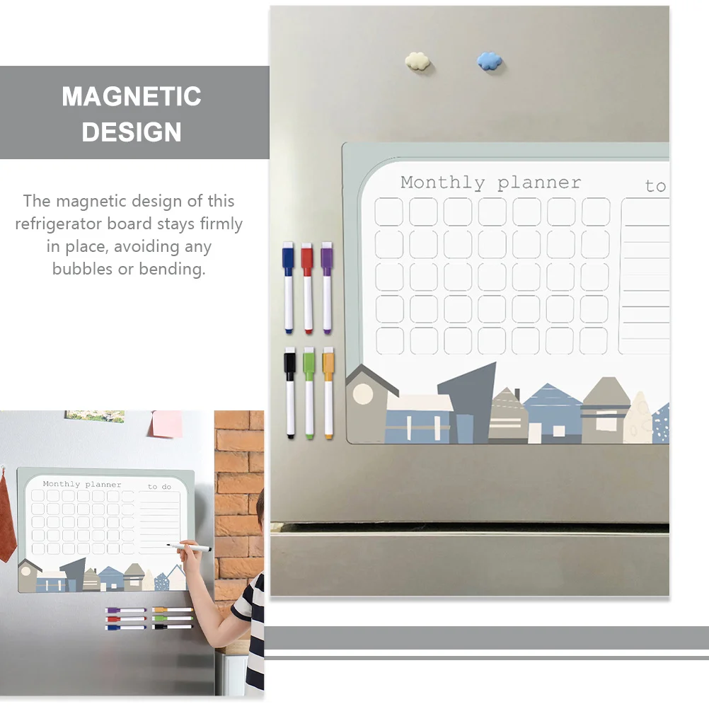1Set Magnetic Dry Erase Board Plastic Daily Planner for Fridge Weekly Schedule Planning Whiteboard Reusable Fridge Writing Board