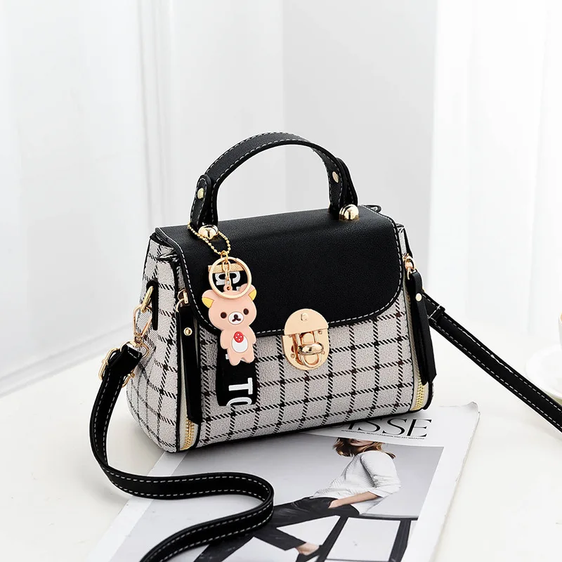 Newposs Plaid Pattern Handbag Women\'s Buckle Decor Flap Purse Fashion PU Leather Crossbody high quality bag Bag