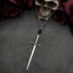 sword and black crystal necklace Gothic pendant silver color Jewelry declaration Mysterious black jewelry for tarot gift new