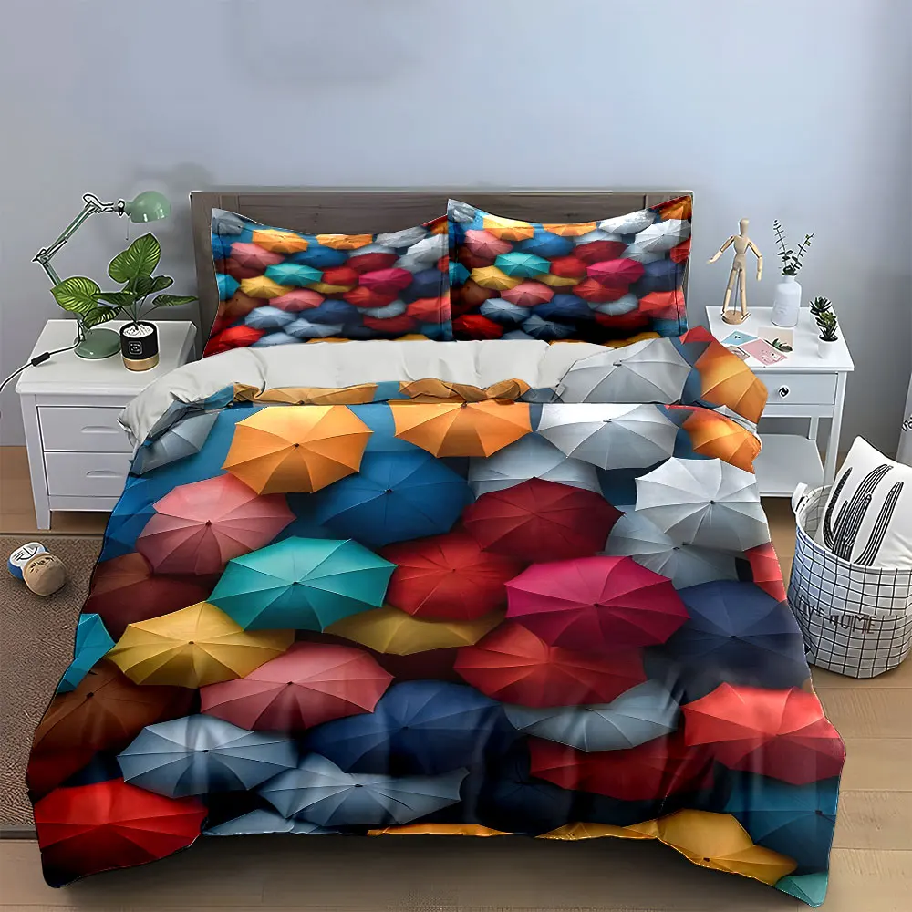 Colorful Umbrella Set for Rainy Days Multiple sizes kid's and adults' bedroom Exquisite 3PC bedding set, gift