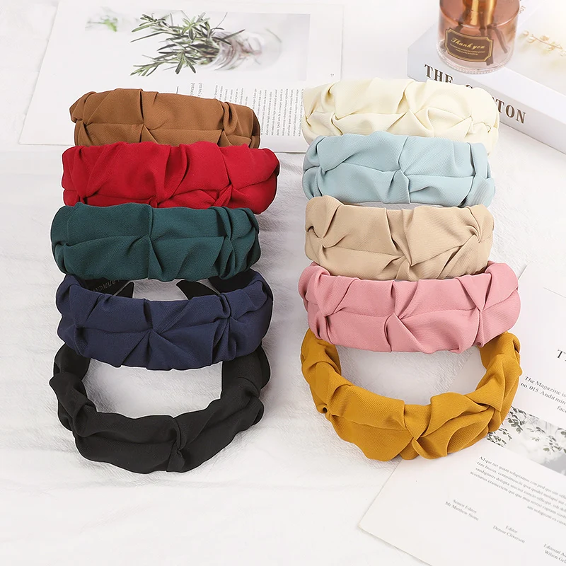 2023 New Fashion Hair Bands for Women Girls Flower Solid Color Headbands Headwear Folded Hair Hoop Hair Accessories for Women