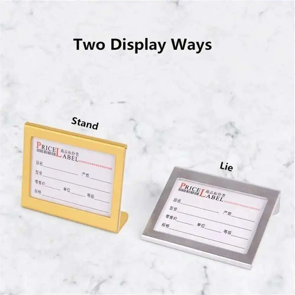 65*49mm Small Aluminum L Shape Mini Sign Holder Display Stand Price Card Tag Label Holder Stand Display