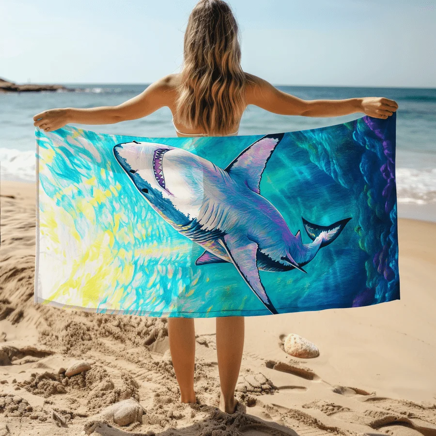 1pc Shark Pattern Sand-Proof Microfiber Beach Towel - Soft, Absorbent, Quick-Drying - Suitable for Swimming, Camping