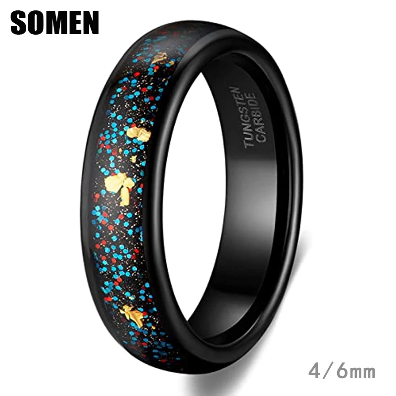 Somen 4/6mm Tungsten Rings for Men Women Galaxy Opal Gold Foil Inlay Mens Wedding Band Engagement Promise Ring Comfort Fit