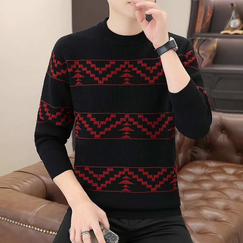 Striped Pullovers Knitted Sweater Men Knitted Tops Pull Autumn Winter Sweaters Male Striped Knit Jumper Clothing