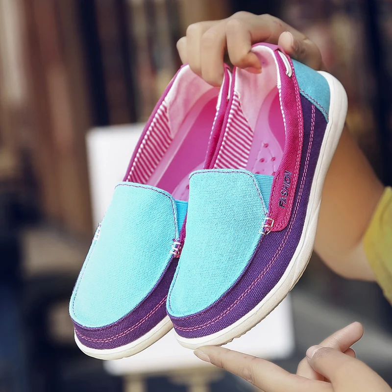 أحذية رياضية كاجوال نسائية بألوان مختلطة، أحذية قماشية مريحة سهلة الارتداء بنعل ناعم، أحذية كسولة للسيدات #1