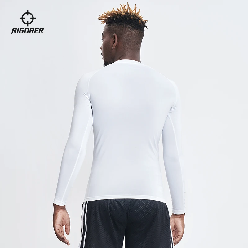 RIGORER Men's Warm Compression Shirt - Long Sleeve Elastic Tight Gym Basketball Training Fitness Base Layer