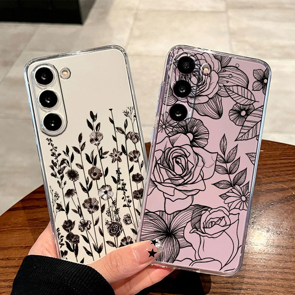Rose Flower Elegant Romantic Black Lace Pattern Phone Case For Samsung Galaxy A13 A12 A11 A10 A22 A31 Anti-drop Silicone Cover