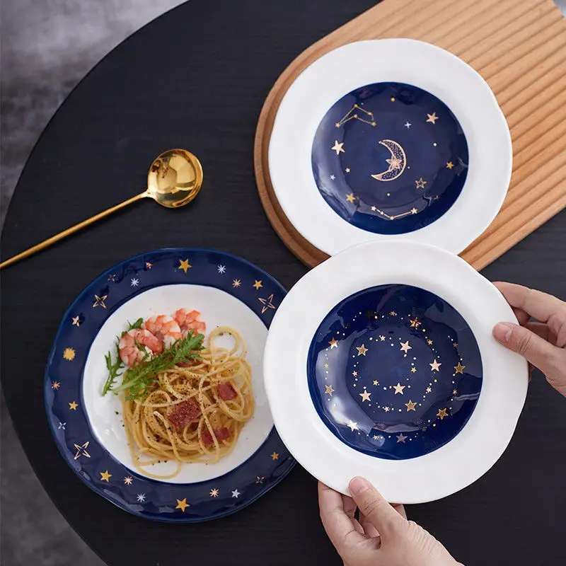 Starry dish cute ceramic tableware household jiaozi tray Japanese tableware fish dish  dinner plate sets  dessert plate  vajilla