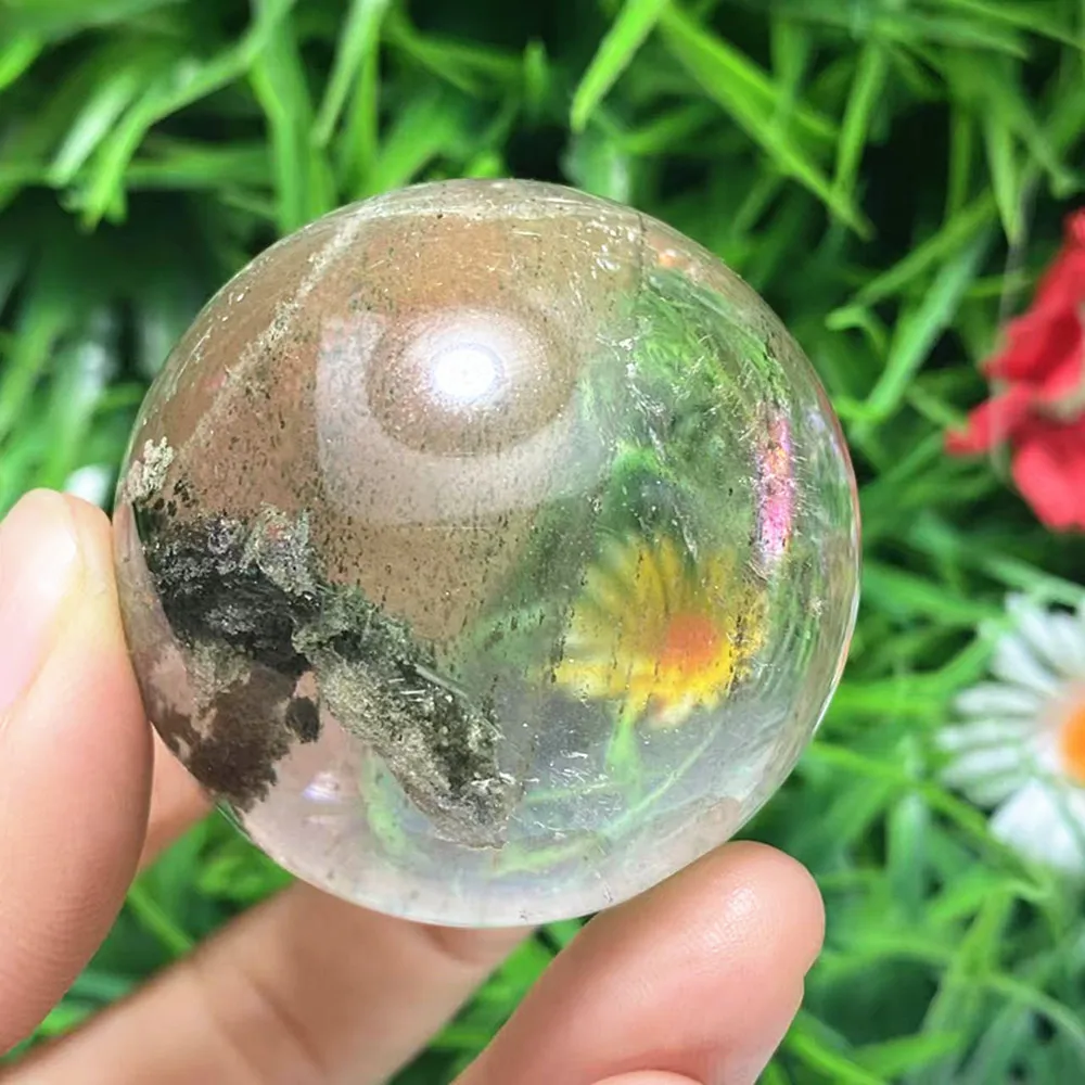 Natural quartz Crystal Green Ghost Ball Chakra Decoration Home decor Gift + base