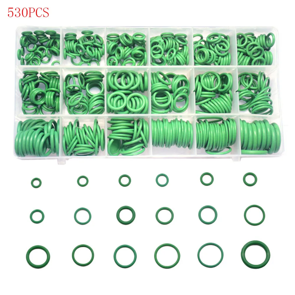 

530PCS Rubber O-Ring Gasket 18 Size Sealing Ring Kit Repair O-Ring for Car A/C System R134A Air Conditioning Gasket Washer Set