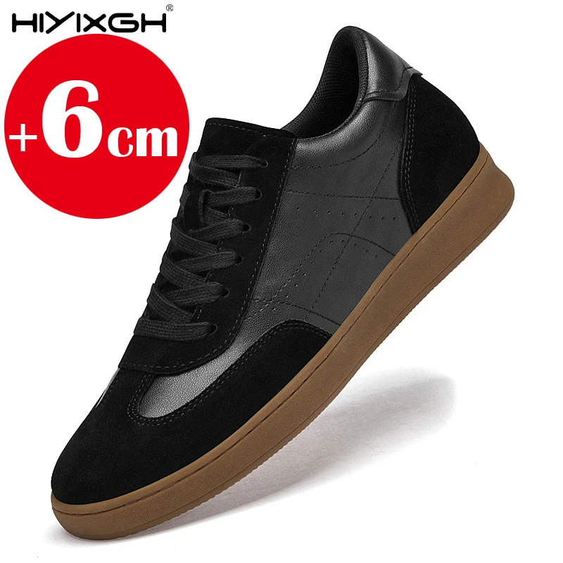 Men's 6cm Height Increase Shoes Genuine Leather Unisex Vintage Casual Sneakers Non-Slip Comfortable Lightweight Elevator Shoes