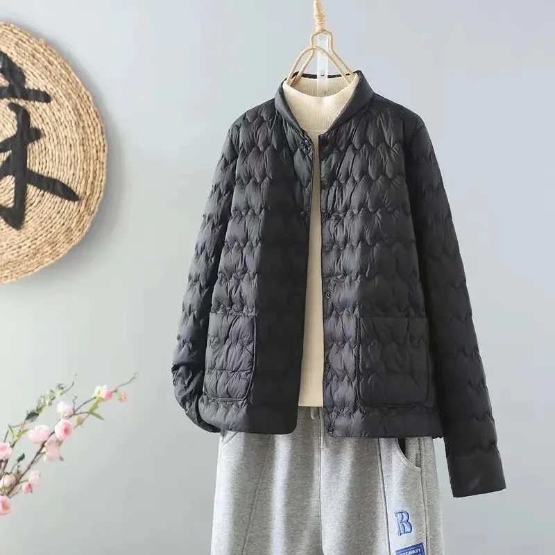 

New Autumn and Winter Lightweight Silk Cotton Women's Short Stand-up Collar Wavy Pattern Loose Fashionable Warm Jacket