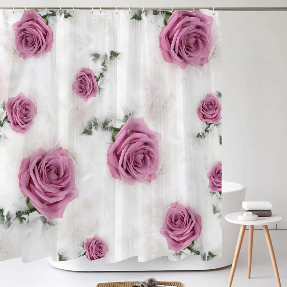

3D Beautiful Rose Flowers Bathroom Shower Curtain Home Decor Curtain Anti-mold Waterproof Shower Curtains With Hook 180x200cm