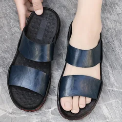 Summer Fashion Comfortable Men's Sandals New Slippers Beach for Male Leather Footwear Solid Color Open Toe Mens Leather Sandals