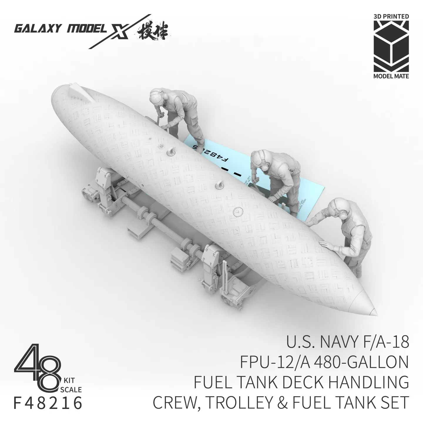Galaxy 1/48 US Navy F/A-18 FPU-12/A 480-Gallon Fuel Tank Deck Handling Crew Trolley & Fuel Tank Set 3D Resin Diorama