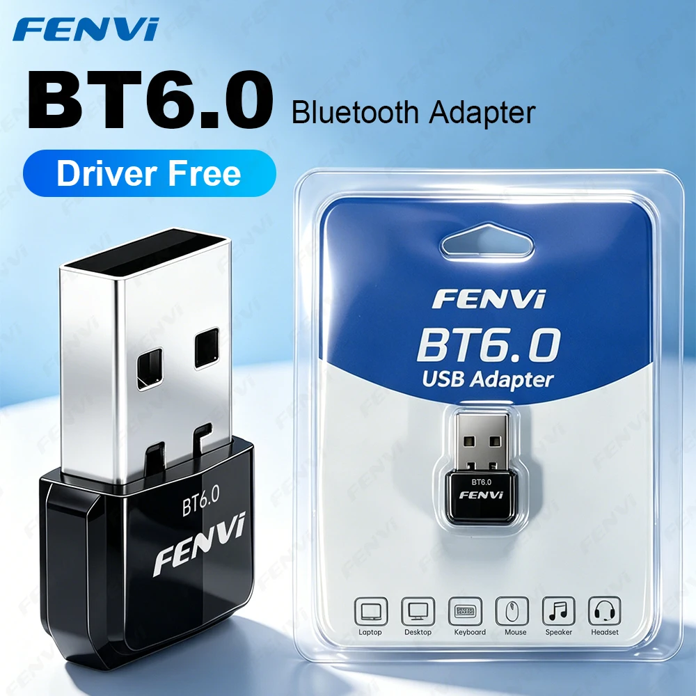 FENVi USB Bluetooth 6.0 Adapter, kabelloser Dongle, treiberfrei für PC, Laptop, Computer, BT6.0 Dongle, zum Anschluss von Tastatur, Maus, Kopfhörern, Lautsprechern