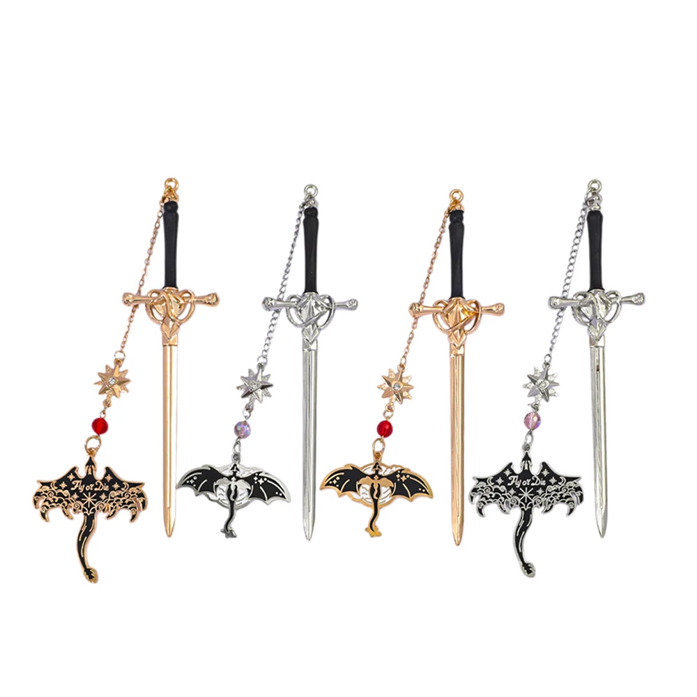 الإبداعية سيف الساموراي القراءة زخرفة المرجعية، الرجعية الفضة/الذهب معدن أربعة مجنح التنين شنقا زخرفة المرجعية.