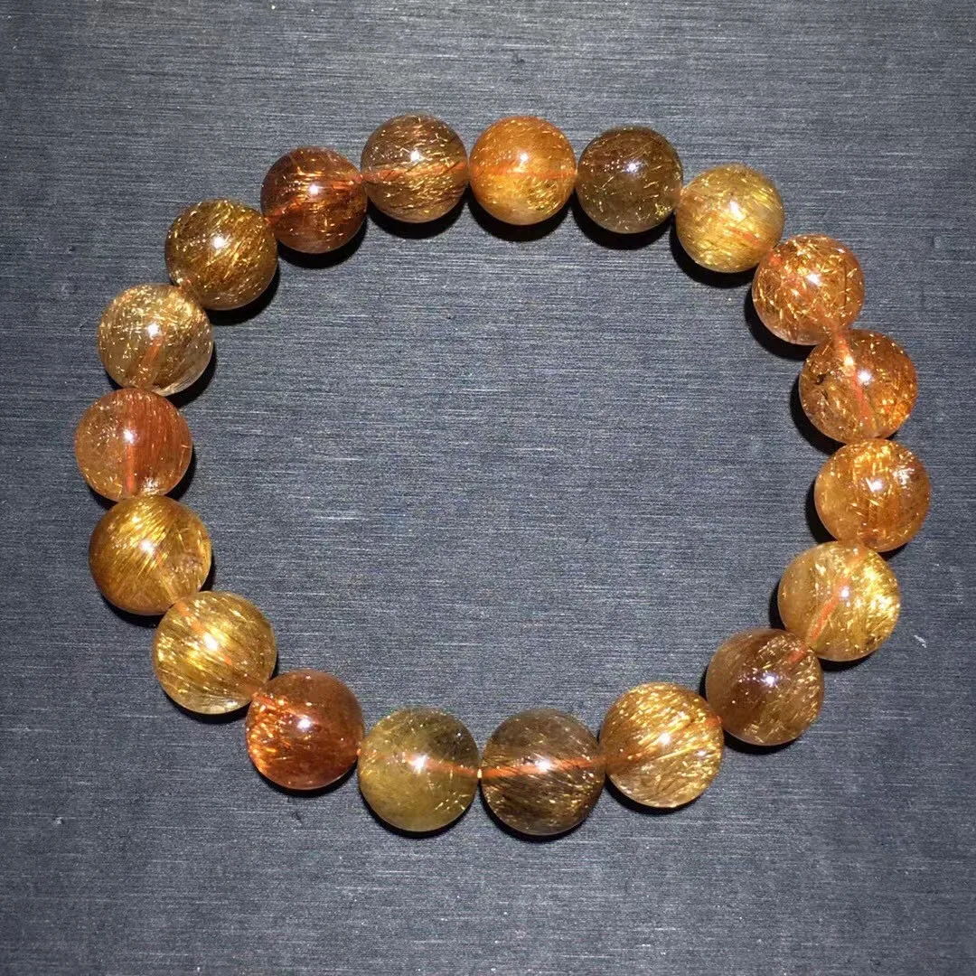 

10mm Natural Copper Rutilated Quartz Bracelet Jewelry For Women Men Rare Gemstone Energy Crystal Stone Beads Strands AAAAA