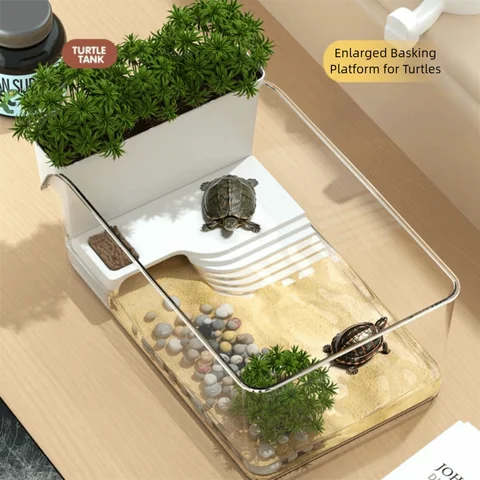 Transparent Turtle Tank with Basking Area Ecological Landscaping Landscape Turtle Tank Sun Climbing Reptile Terrarium Habitat