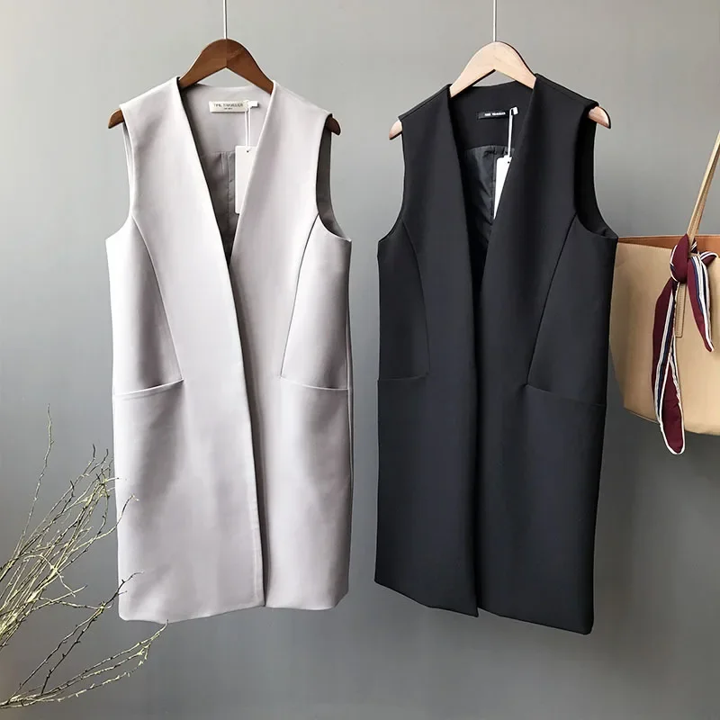 Spring Autumn New Korean Style Simple Slimming Temperament Fashion In The Long Suit Vest Women's Jacket